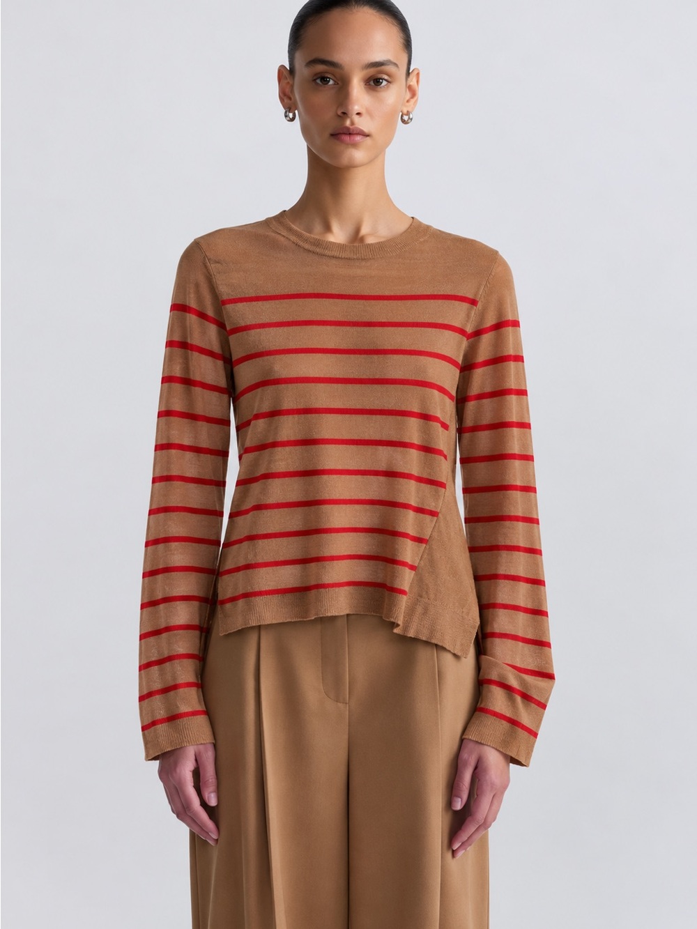 A.L.C. Women's Striped Crewneck Sweater 100% Wool Lightweight Quiet Luxury